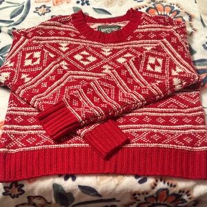 American Eagle Outfitters Red and White Geometric Sweater